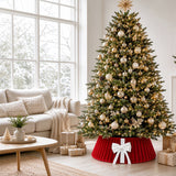 Christmas Tree Skirt with Bow Pleated Xmas Tree Base Cover Decoration Red