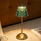 3-Colour Modes Christmas Tree Glass Table Lamp Rechargeable Touch Stepless Dimming Night Light Green
