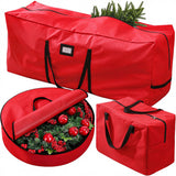 3 Piece Set Christmas Tree Storage Bags Oxford Fabric Xmas Wreath Storage Bag with Double Zippers Red