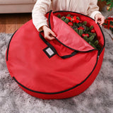 3 Piece Set Christmas Tree Storage Bags Oxford Fabric Xmas Wreath Storage Bag with Double Zippers Red