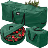3 Piece Set Christmas Tree Storage Bags Oxford Fabric Xmas Wreath Storage Bag with Double Zippers Green