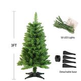 90cm Artificial Christmas Tree with 8 Lighting Modes Warm White LED Lights Xmas Home Office Decoration Green
