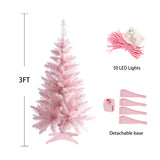 90cm Artificial Christmas Tree with 8 Lighting Modes Warm White LED Lights Xmas Home Office Decoration Pink