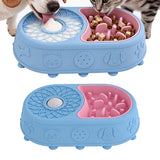 2-in-1 Dog Lick Bowl and Slow Feeder Pet Feeding Bowl with Lick Ball for Dogs Cats Blue