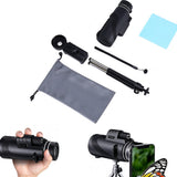 8X Monocular Telescope Outdoor Spotting Scope with Tripod Phone Holder for Bird Watching Hiking Concerts Black