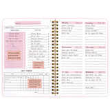 Undated A5 Weekly Planner Spiral Notebook for Weekly Goals and Planning Pink