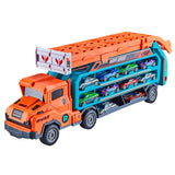 Foldable 3-Layer Car Race Track Toy Set with Carrier Truck and 6 Toy Cars Orange
