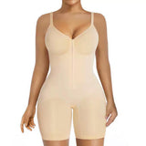 Seamless Bodysuit with Front Zipper Hook and Adjustable Straps Nude