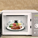 Microwave Splatter Cover Glass with Handle Dual Vents Silicone Trivet Black