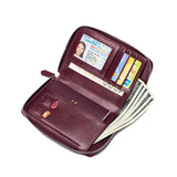 Travel Leather Wallet Cash Ticket Card Holder Organiser Phone Wallet Wine Red