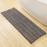 Stripe Style Chenille Bath Mat Non Slip Bath Runner Floor Mat Light Gray