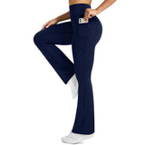 High Waist Yoga Pants Flare with Side Pockets for Daily Workout Wear Navy