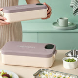 900ml Electric Heated Lunch Box Stainless Steel for Work School Khaki