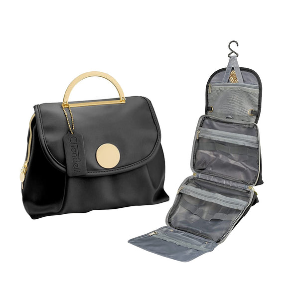 Women Travel Toiletry Bag with Hanging Hook Travel Sling Bag Black
