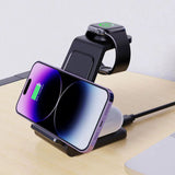3-in-1 Wireless Charging Dock for iPhone Apple Watch AirPods USB Powered Charging Station Black