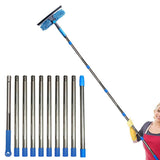 2-in-1 Extendable Window Squeegee Cleaner Tool Rotating Scrubber with 2 Replacement Cloths Blue