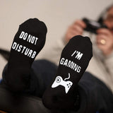 Funny Men Socks with Do Not Disturb I Am Gaming Text White