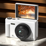 5K Digital Camera with 180-Degree Flip Screen Vlogging Camera with 64GB Card for Beginners White