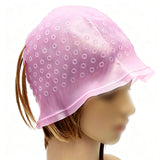 Hair Coloring Highlighting Dye Cap Frosting Tipping Reusable with Stainless Steel Hook Pink
