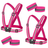 2Pcs Adjustable Reflective Vests and 4 Bands High-Visibility Elastic Gear for Night Running Cycling Pink