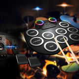 Roll Up Electronic Drum Kit Portable with Bluetooth and Dual Speakers Black