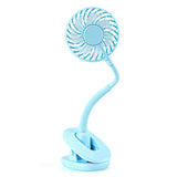 Portable Clip On Lighting Fan Travel USB Rechargeable Desk Pram Car Cooling Fan Blue