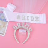 3Pcs Bride to Be Headband with Sash and Veil for Bachelorette Party Decorations Iridescent Rhinestone