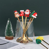 6Pcs Christmas Cutlery Cake Dessert Coffee Stainless Steel Spoon Fruit Fork Tableware Style 3