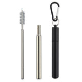 2 PCS Collapsible Stainless Steel Travel Straws with Keychain Cases Black
