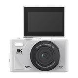 5K Digital Camera 180-Degree Flip Screen 18X Digital Zoom Video Recording Camera with 64GB TF Card White