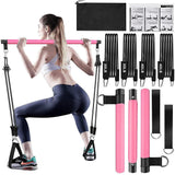 Multifunctional Pilates Bar Kit with Resistance Bands Portable Home Gym Core Strength Training Exercise Accessories Pink