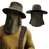Outdoor Sun Protection Fishing Hat Wide Brim Cap with Neck Flap Face Cover Army Green