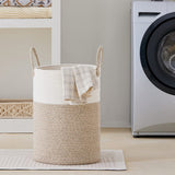 Large Woven Laundry Basket Hamper Rope Storage Bin for Blankets Toys and Clothes White Brown