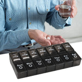 Pill Box Organiser 7-Day Weekly for AM PM Day Night Pill Case with 14 Compartments Black