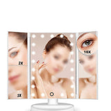 Tri-Fold LED Cosmetic Mirror with 10X Close-Up Mirror for Makeup White