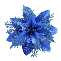 10Pcs Red and Gold Poinsettia Artificial Christmas Flowers – Xmas Tree Ornaments Blue