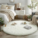 Round Plush Area Rug Soft Fluffy Floor Mat with Dotted Backing for Bedroom Living Room Sofa Area Home Decor White