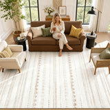 Bohemian Rug Soft Machine Washable for Bedroom Under Dining Table Home Office Beige