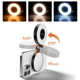 Rechargeable Folding Phone Selfie Light with Mirror – Portable Phone Fill Light Black