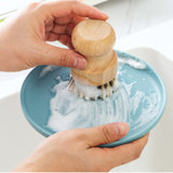 3PCS Bamboo Round Mini Dish Brushes – Natural Cleaning Kitchen Scrubber Set