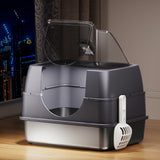 Stainless Steel Litter Box with Lid Front Entry Top Exit Kitty LitterBox with Large Space and Odor Control