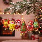 6 PCS Embroidered Padded Christmas Ornaments with Metal Jingle Bells