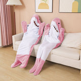 Pink Shark Hoodie Blanket Hooded Blanket Flannel Wearable Adult Throw Blanket