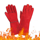 Double Layer Leather Welding Gloves Heat Resistant Fireproof Protective Safety Gloves Red