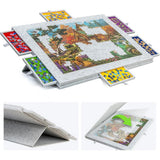 Foldable Puzzle Table with 6 StorageDrawers Portable Felt Jigsaw Puzzle Board for Sorting and Assembly Light Grey