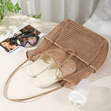 Beach Mesh Tote Bag Womens Shoulder Handbag Grocery Bag Brown