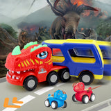 Dinosaur Truck Toy Set with 4 Pull Back Dino Cars for Age 6+