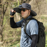 Wide Brim Sun Hat with 2 Solar Fan Sun Bucket Hat for Fishing Camping Hiking  Black