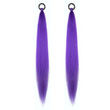 2PCS Purple Ponytail Extensions with Elastic Tie Straight Sleek Wrap Around Braids Purple