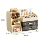 Large Capacity Makeup Organizer Countertop with Makeup Brush Holder for Bathroom Countertop Beige